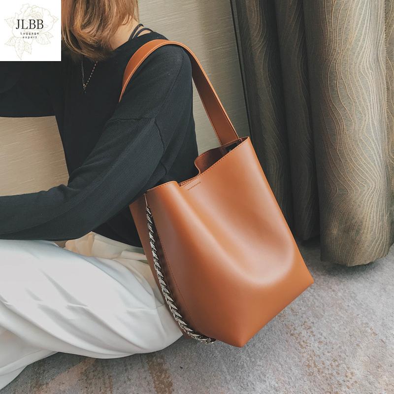 

Brand design women shoulder bag Large capacity Chain bucket Handbags Quality PU leather Women's Totes Shopping Bag bolsa feminin, Black
