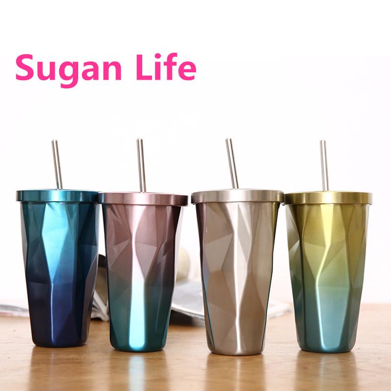 

2021 New Coffee Mugs Thickened Stainless Steel Coffee Mugs Cups Big Travel Mug Camping Cup With Lid Straws 500ml