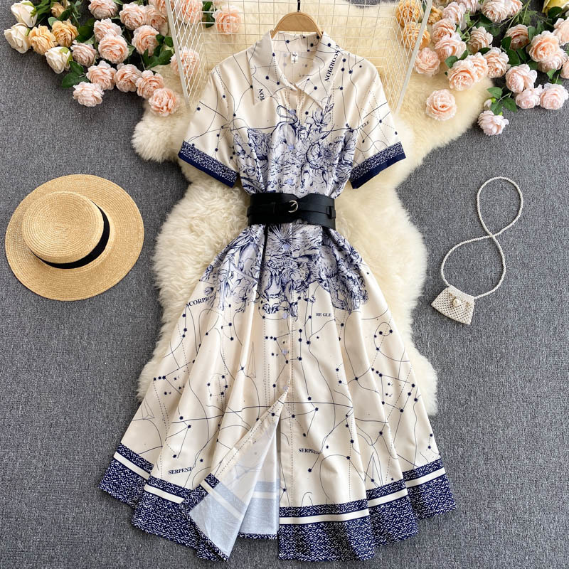 

Women Big Size Midi-long Dress Lapel Short Sleeve Arrivals Lady Temperament Fashion Spring Summer 11D560 210525, Apricot