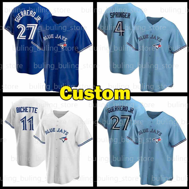 

11 Bo Bichette Toronto Jersey Blue George Springer Vladimir Guerrero Jr. Cavan Biggio Hyun-Jin Ryu Kirby Yates Yamaguchi Randal Grichuk Jays, 2020 new custom cool base(lan niao)