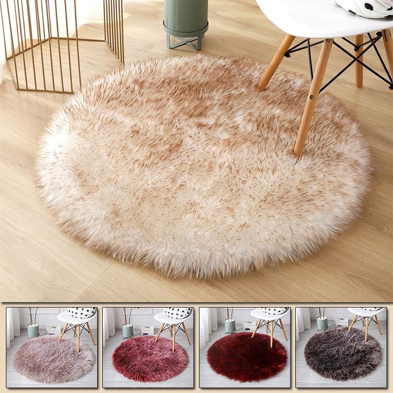 

Round Soft Faux Sheepskin Fur Area Rugs for Bedroom Living Room Floor Shaggy Silky Plush Carpet White Faux Fur Rug Bedside Rugs