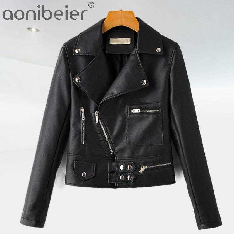 

Womens Faux Leather Jackets Zipper Casual PU Coat Turn-Down Collar Basic Classic Streetwear Spring Lady Outwear 210604, Beige