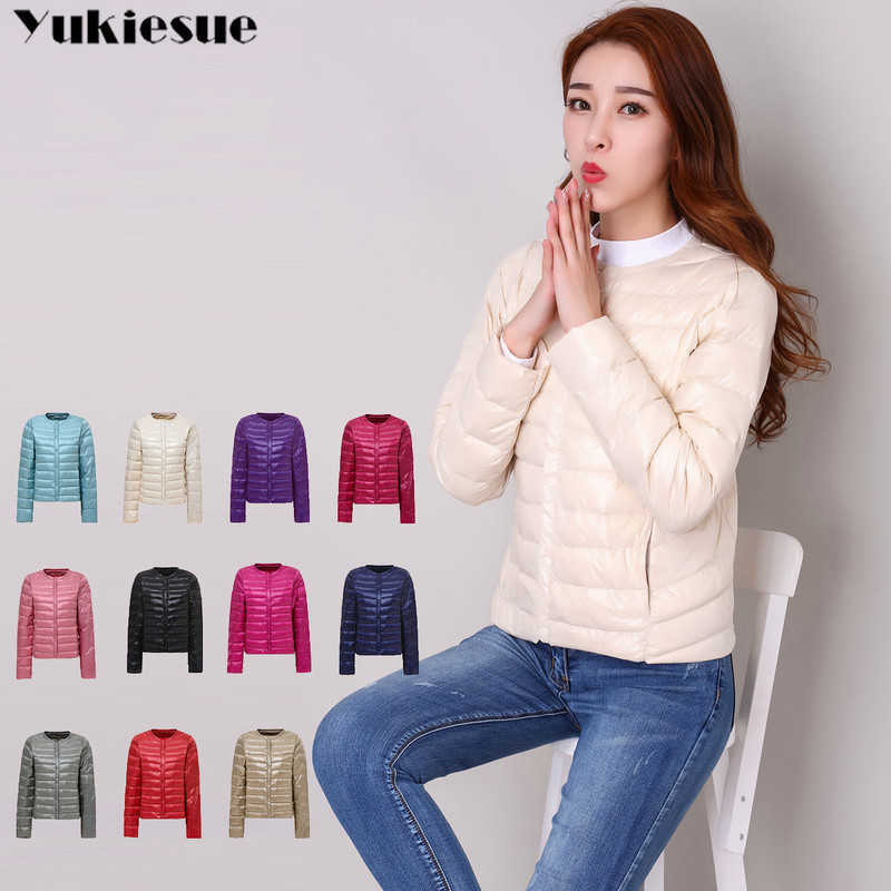 

Woman Spring Padded Warm Coat Ultra Light Duck Down Jacket round collar Female Overcoat Slim Jackets Winter Portable Parkas 210608, Dark rose red