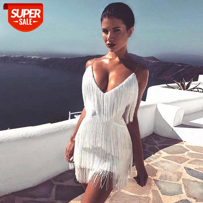 

Sexy Summer Women Backless Short Tassels V-neck Sling Dress Evening Party Beach Dresses Sundress #o77j, Black;gray