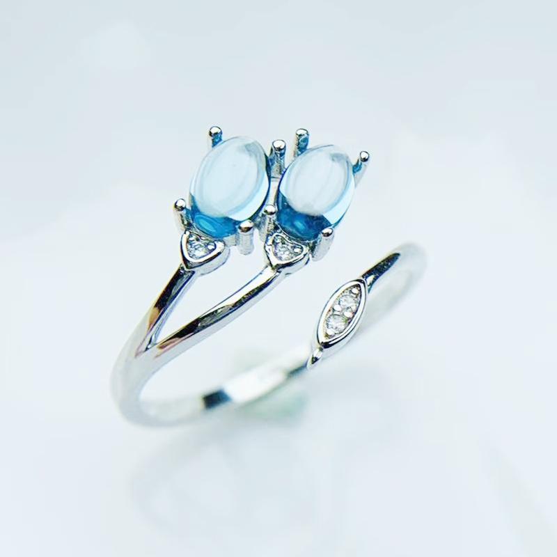 

Cluster Rings Natural Real Blue Topaz Ring Per Jewelry 925 Sterling Silver 4*6mm 0.6ct*2pcs Gemstone Fine Women T211149, Golden;silver
