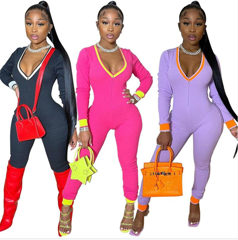 

Women Bodysuit Jumpsuit Rompers Deep V Neck Long Sleeve Legging Jumpsuits Slim Romper Sports Yoga Fitness One Piece Pants Onesies E122204, Black;white