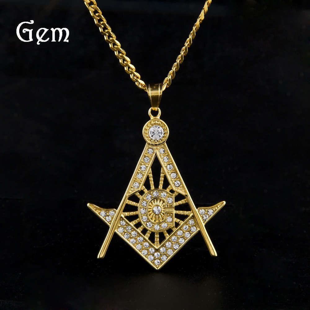 

Necklace Masonic compass hip hop Necklace steel pendant jewelry