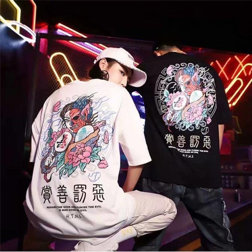 

cotton high street chinese hip men t shirts hop women couple summer blouse casual loose streetwear, White;black