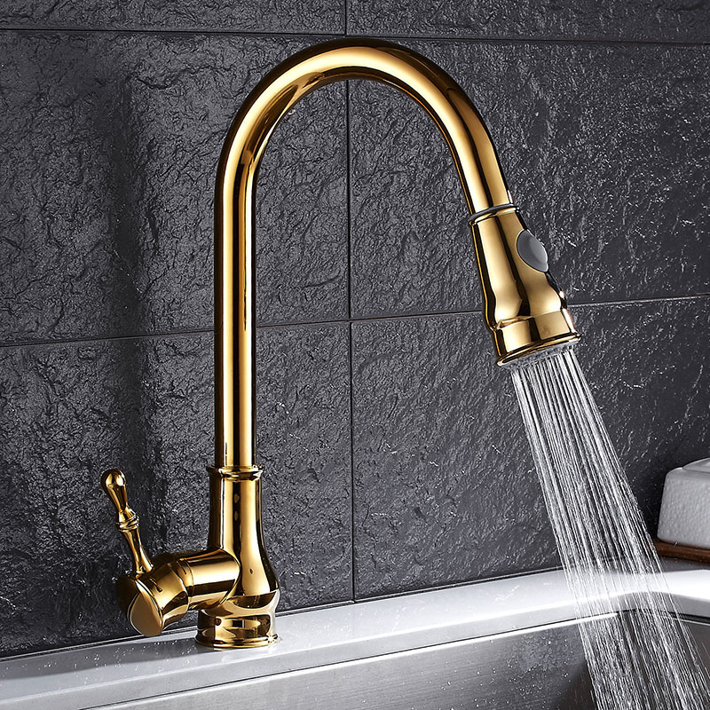

2021 New Newly Arrived Pull Out Faucet Gold Sink 360 Degree Rotation Torneira Cozinha Mixer Taps Kitchen Tap 9bvw