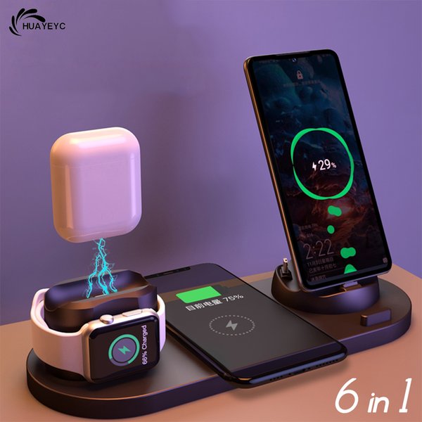 

Wholesale NEW 6 in 1 Wireless Charger For Apple Watch 6 5 4 3 iPhone 12 11 X XS XR 8 Airpods Pro Samsung Xiaomi 10W Qi Fast Charging Stand