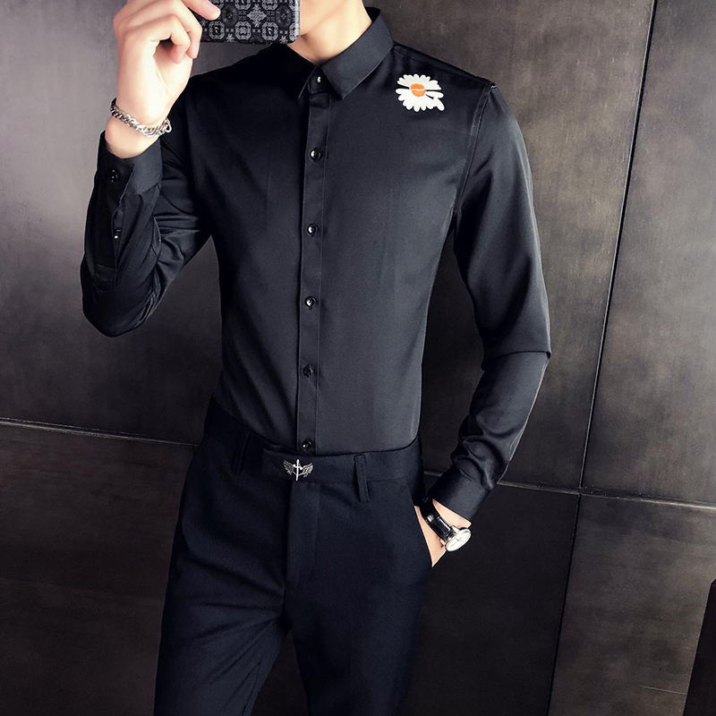 

New Estilo Britnico Primavera Novo 2021 Simples Impresso Camisas Para Roupas Masculinas Todo o Jogo Streetwear/clube Noturno/formatura Blusa, White