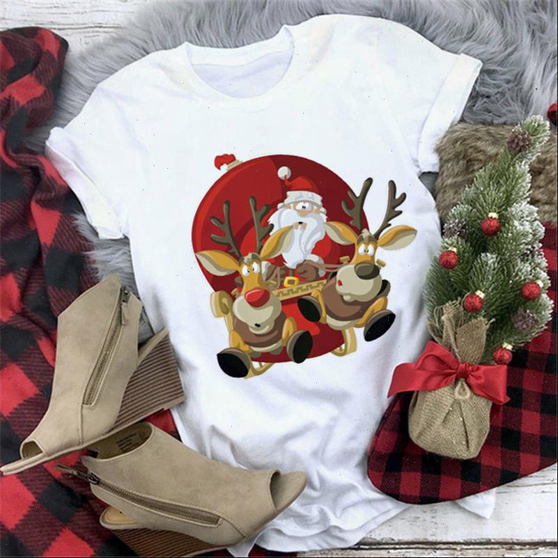 

cute women t shirt santa and reindeer fashion christmas harajuku short sleeve white tshirt clothing