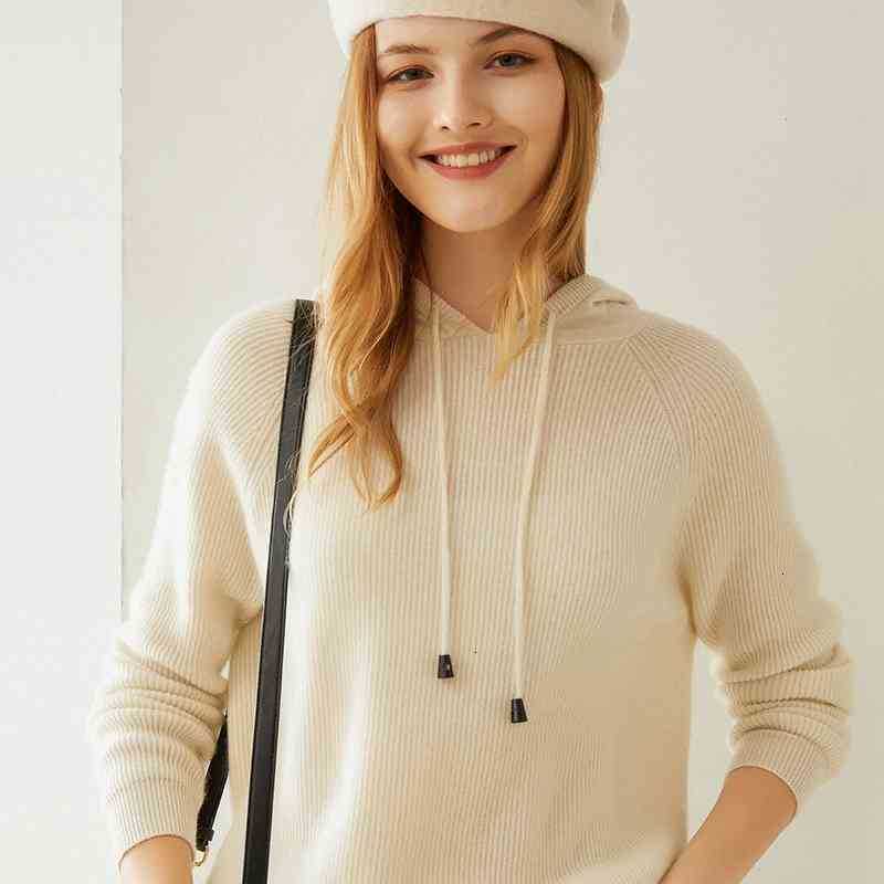 Women&#039;s Two Piece Pants Autumn and winter women&#039;s fashion hooded cashmere sweater Joker 100% pure 3JI4-image-711687061