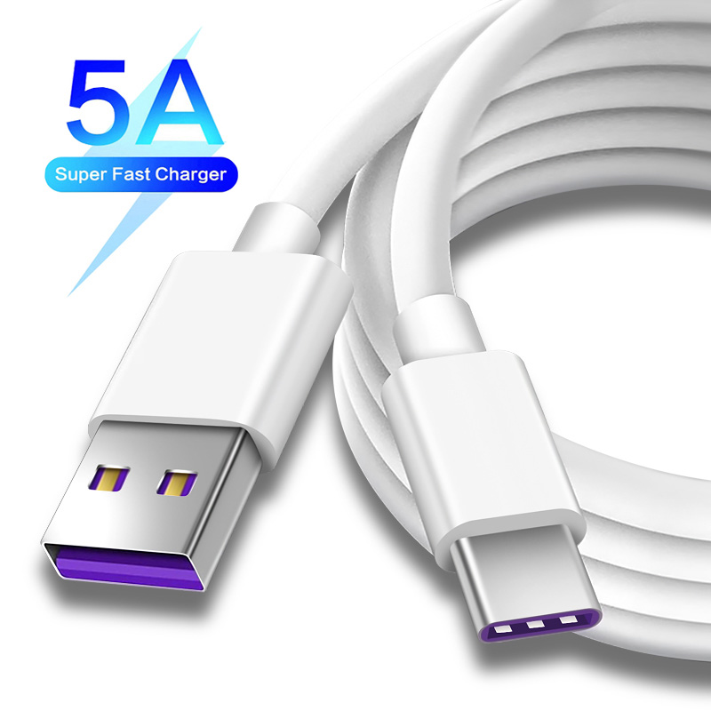 

USB Type C Cable 5A Super Fast Charging Cables Cord 0.25M 1M 1.5M 2M High Quality for Samsung A21 S20 FE Huawei Xiaomi Redmi Note 9 Pro, White(actual current 10v/4a)