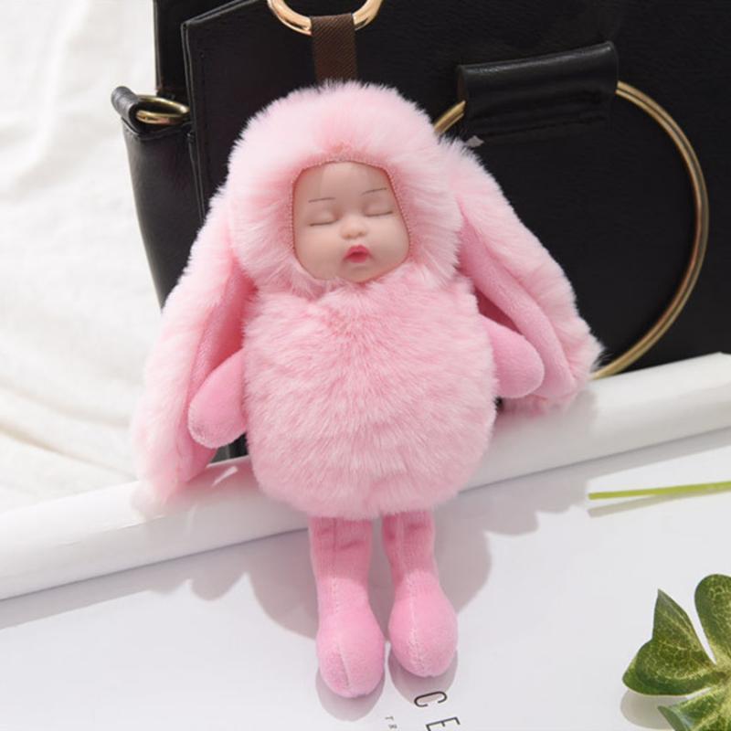 

Keychains Sleeping Baby Fur Pompom Keychain Pompon Key Chain Llaveros Porte Clef Ring Bag Charm Chaveiro Sleutelhanger