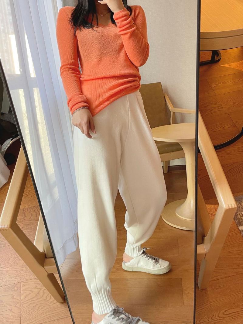 

quality necked pants loose legged knitted pants casual 9-point high waist wool radish women's autumn and winter, Black