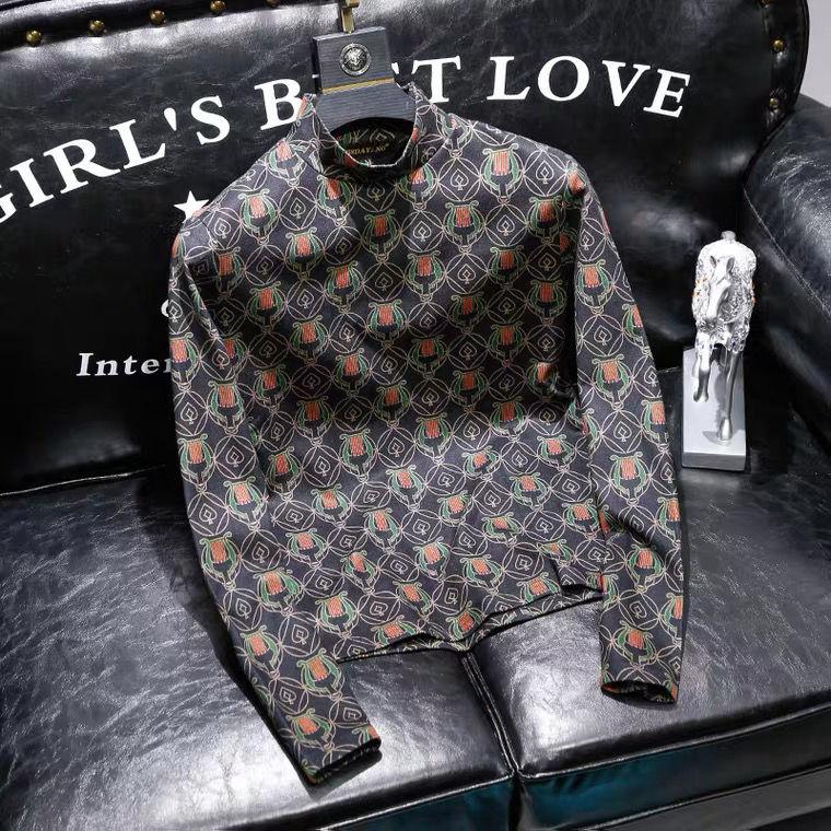 

Men's Hoodies & Sweatshirts Turtleneck Thin Fleece Long-sleeved T-shirt Suit Autumn And Winter 2021 European Station Floral Bottoming Clothe, Black