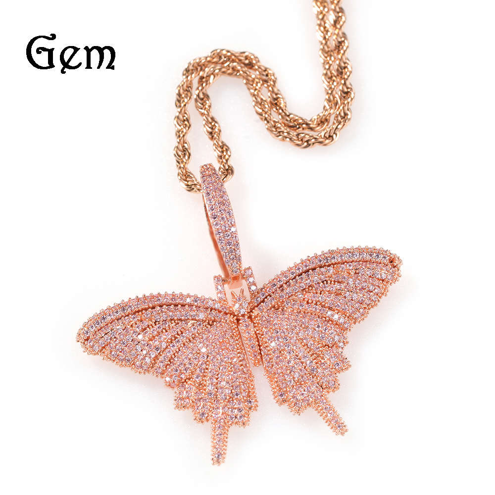 

Copper zircon Small Color Butterfly Pendant Necklace, men's and women's hip hop Necklace