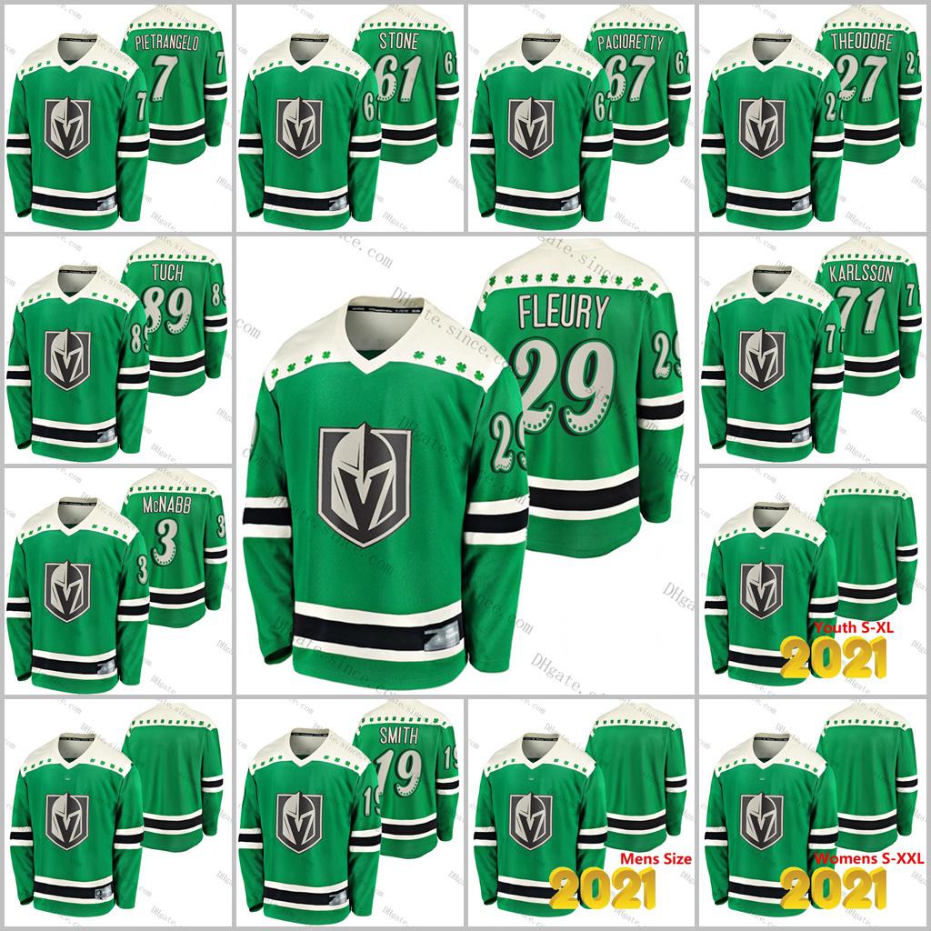 

Youth Alex PIETRANGELO Vegas Golden Knights 2021 St Patricks Day Jersey Karlsson Reaves Marc-Andre Fleury Stone Marchessault Tuch Hockey, Black;red