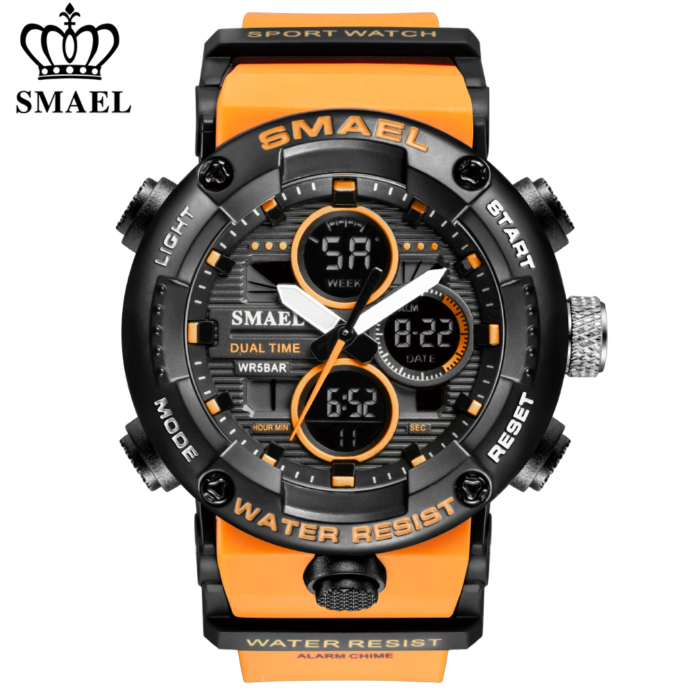 

SMAEL Mens Watches Military 50m Waterproof Sport Stopwatch Alarm LED Digital Watch Men Big Dial Clock For Male Relogio Masculinog, Black golden