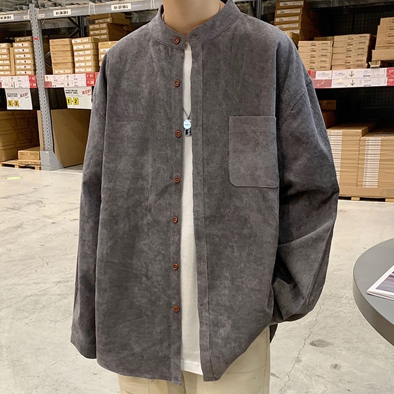 

2021 New Men's Corduroy Fabric Hawaiian Casual Shirt Loose Long-seeed Youth Clothes Camisa Masculina 3-color Fashion Shirts M-2xl Twd8, Khaki