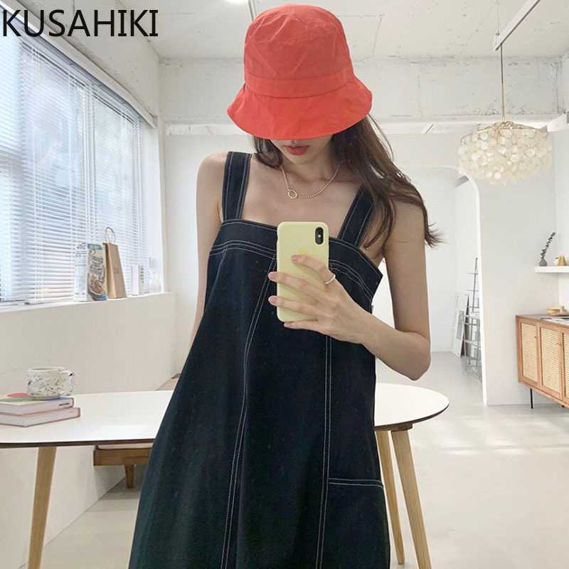 

KUSAHIKI Korean Chic Square Collar Tank Dress Causal Sleeveless Summer Loose Dresses Summer Vestidos De Mujer 6J269 210602, White