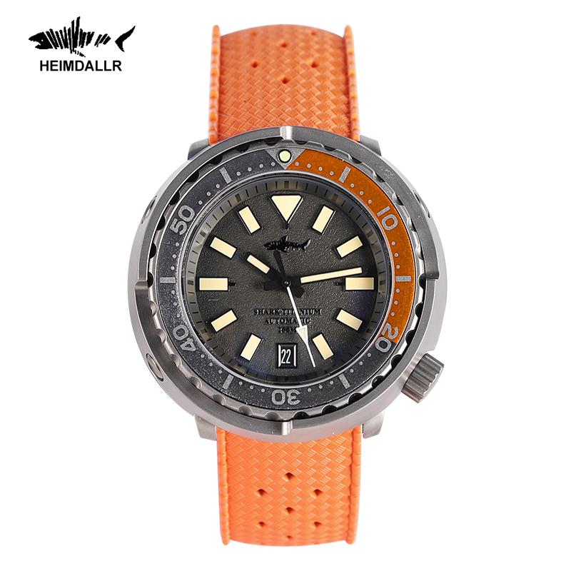 

Wristwatches Heimdallr Watch Titanium Tuna NH35 Gray Dial Sapphire Glass 20Bar Waterproof Retro Yellow Luminous Automatic Mechanical Watches, Gray dial orange