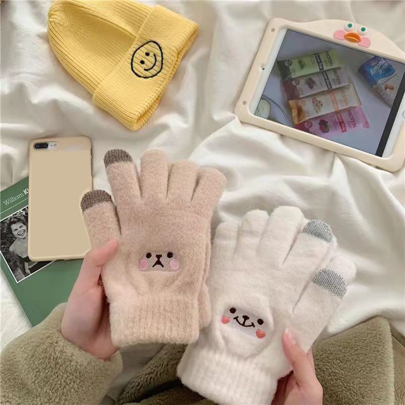 

Women's Luxurys Designers Gloves Fashion Winter Five Finger Glove fashion Smiling Face Thickened Mittens lovely warm and cold proof riding