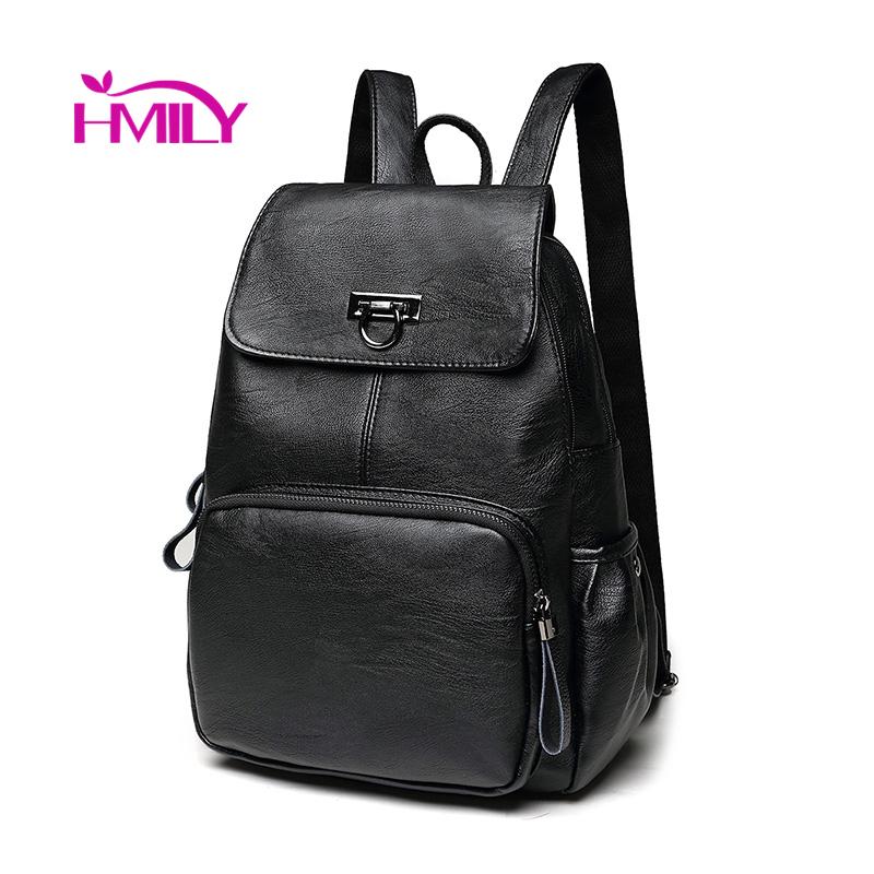 

HMILY Large Capacity Backpacks Casual Travel Bags Women Backpack High Quality Leather Women Bag Fashion School Bags, Blue