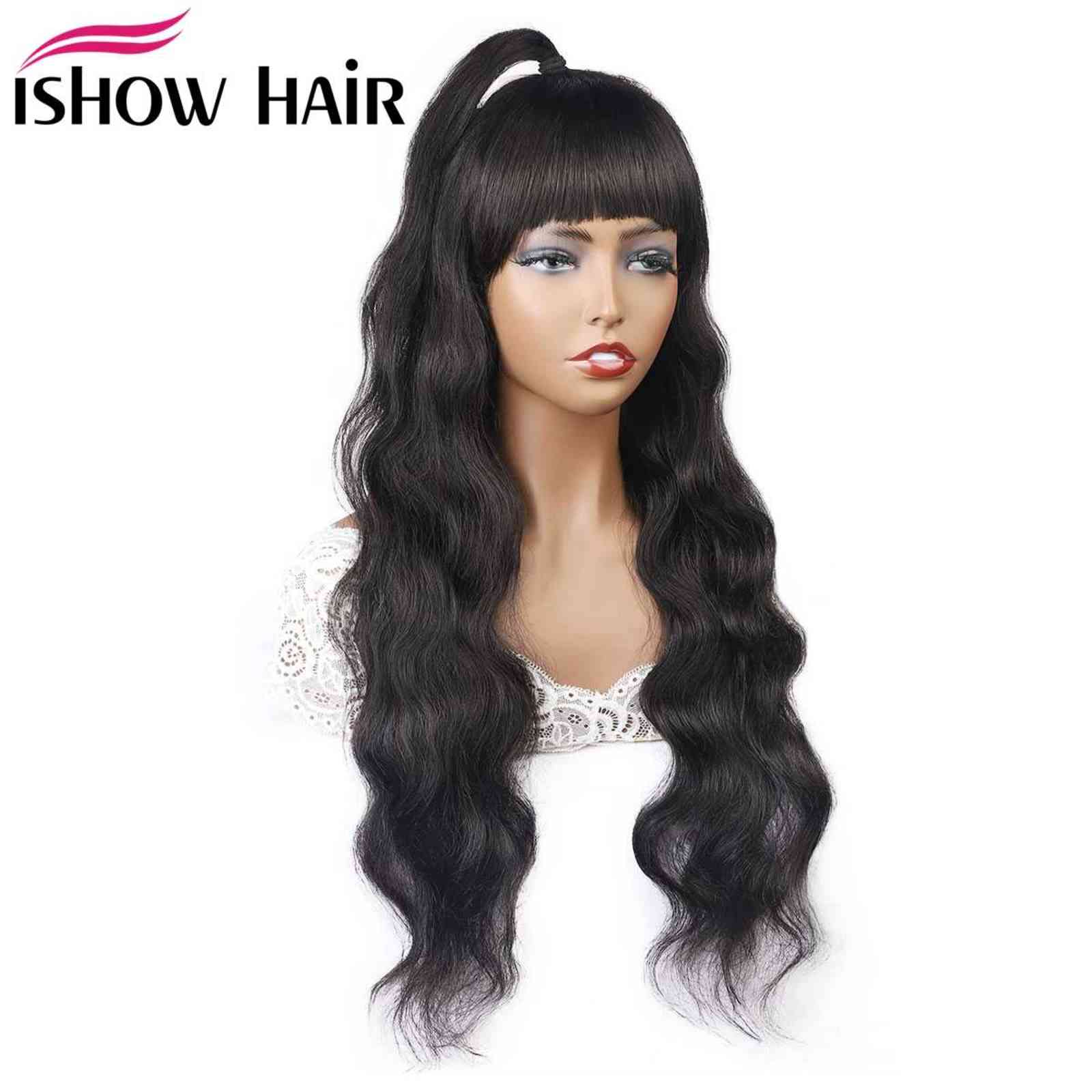 

Ishow Brazilian Loose Deep Straight Human Hair Wigs with Bangs Peruvian None Lace Wigs Indian Hair Malaysian Body Wave, Malaysian hair
