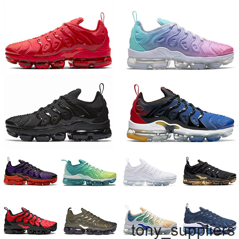 

New Quality 2021 Plus Tn Running Shoes SIZE US 13 Triple Black Metallic Gold Racer Blue Mens Womens Aurora Green Trainers Sneakers 36-47