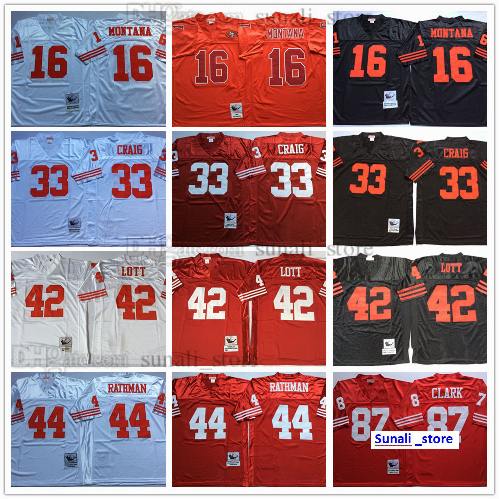 

NCAA Football 16 Joe Montana Jerseys 33 Roger Craig 44 Tom Rathman 87 Dwight Clark 42 Ronnie Lott Team Red Black White Man Vintage All Stitched