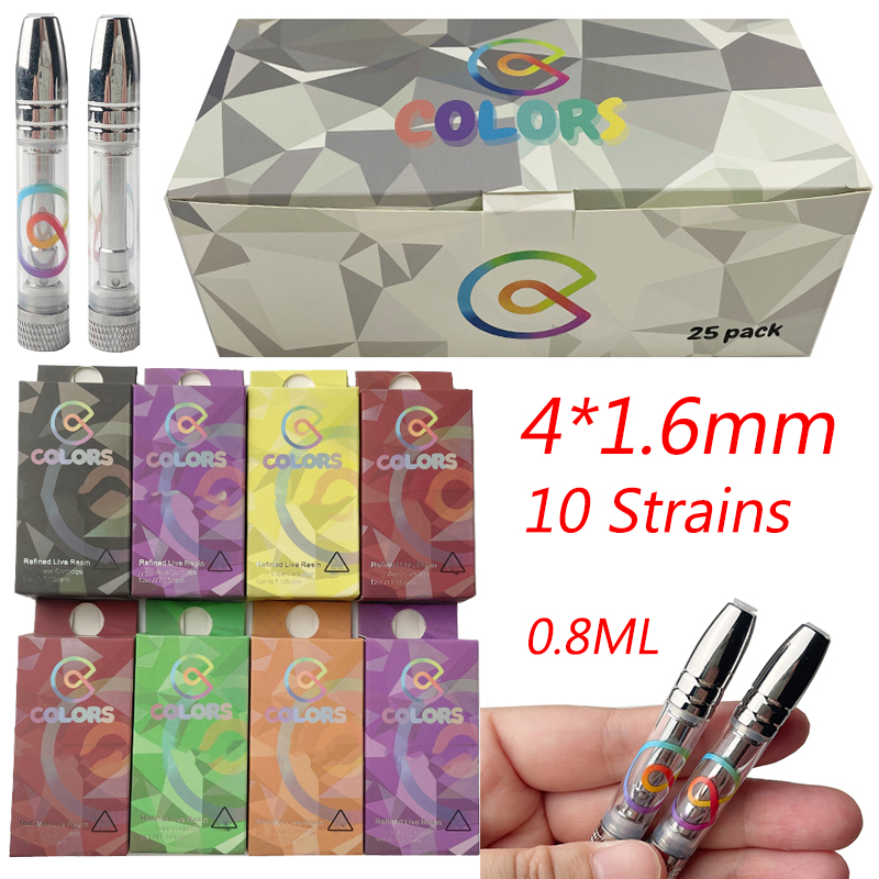 

0.8ml Atomizers Colors Vape Cartridges Packaging Thick Oil Pyrex Glass Tank 510 Thread Empty Round Metal Tip Vaporizer