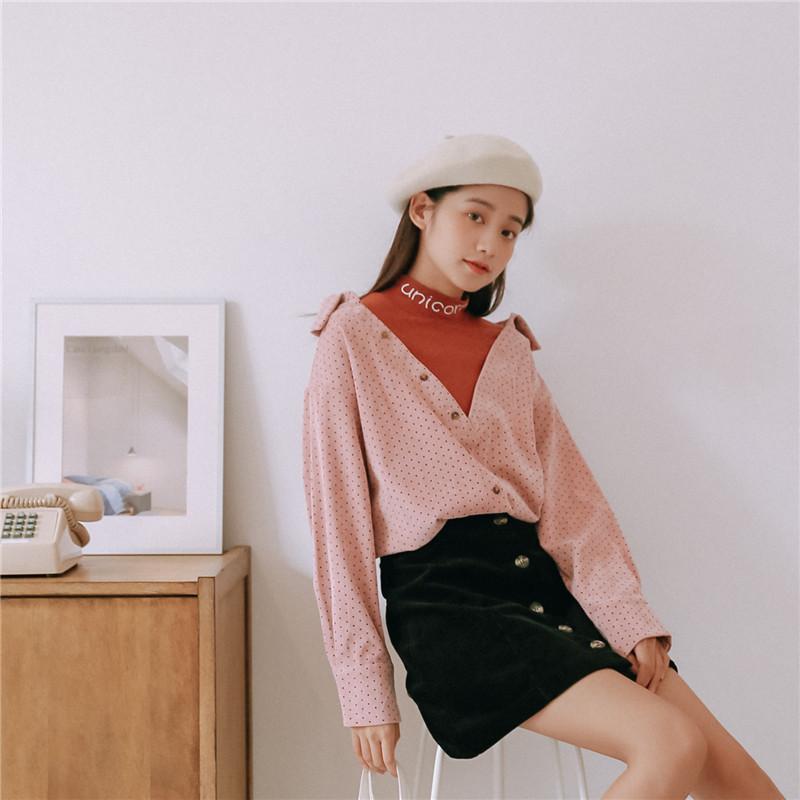 

Women's Blouses & Shirts 2021 Women Two Piece Blouse Shirt Pink Blue 8714
