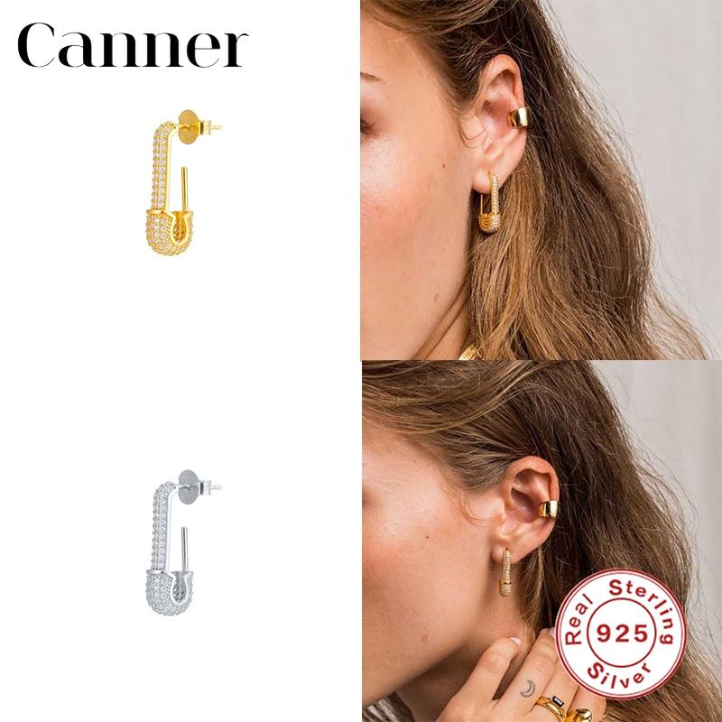 

Stud Canner 1pcs Luxury 925 Sterling Silver Earrings For Women Pin Shape Fashion Earings Zircon Piercing Pendientes W5