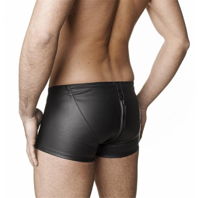 

Underpants Sexy Underwear Men Boxer Shorts Leather Solid Short Homme Zipper Comfortable Largo Hombre Tight Man, Black