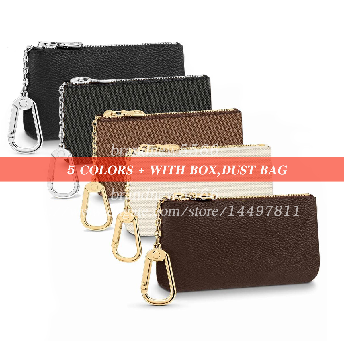 

5 colors Men's coin purse 62650 women's small key pouches Genuine leather flower zipper wallet with key holders with box dust bag, Red;black