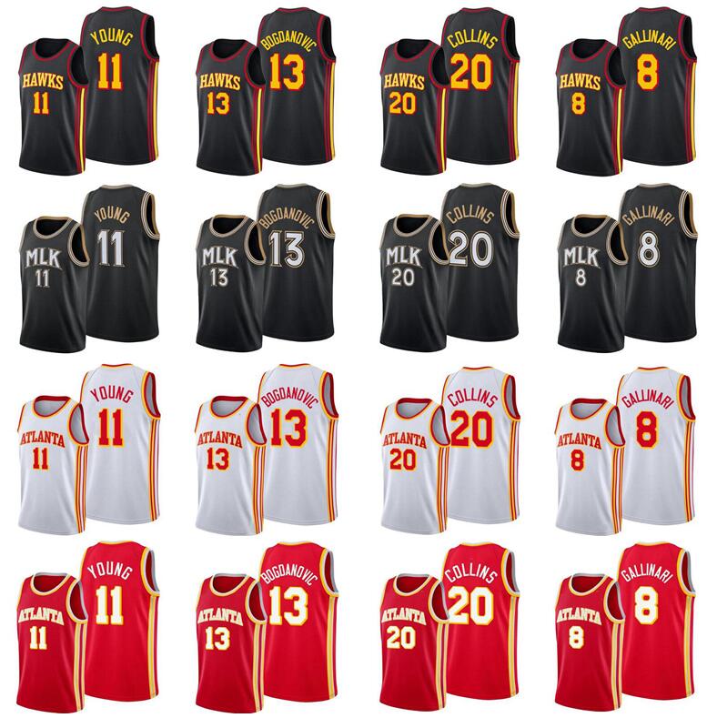 

Men S-2XL basketball Jerseys 11Trae Young 20John Collins 13Bogdan Bogdanovic 15Clint Capela 12De'Andre Hunter white black blue City ver, Black;red