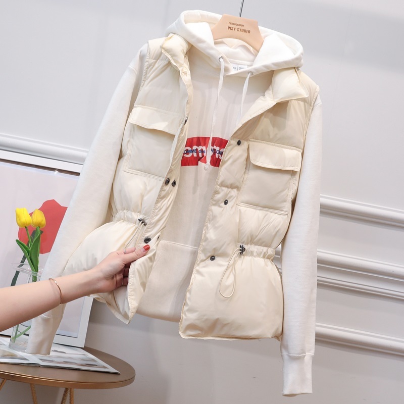 

2021 Down Jacket Female Slim High Waist Sleeveless Vest Women Autumn Winter Warm Short Down Er Parkas Korean Coats A987, Black