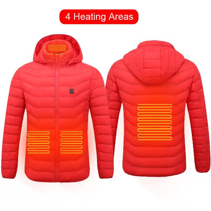 

Hunting Jackets Men' USB Heated Winter Parkas Fishing Skiing Hiking Cardigan Coat 4Heating Areas Electric Thermal Jaqueta Aquecida 6XL, Black