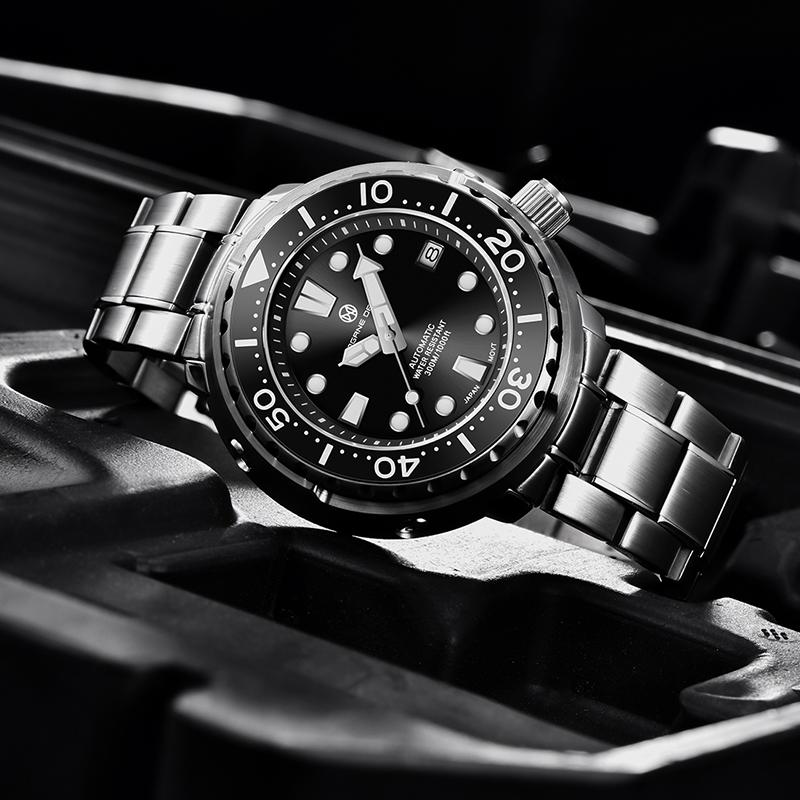 

Wristwatches PAGRNE DESIGN Top Brand Men's Automatic Diving Watch 300M Waterproof Large Dial Mechanical Wristwatch Classic Luxury, Blue