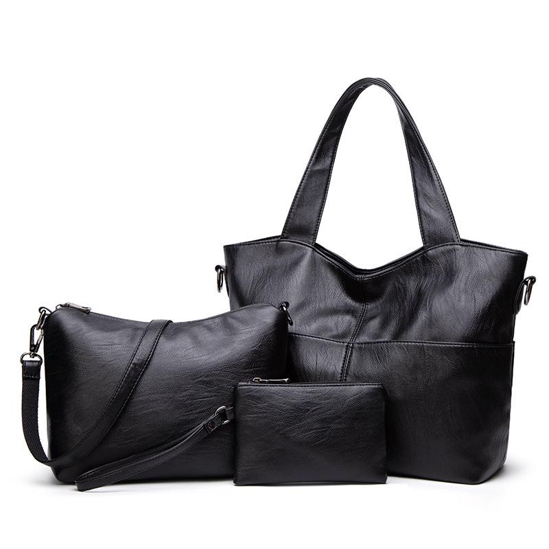 

Big bag women's 2021 new handbag large capacity middle aged women's bag mother's shoulder soft leather messenger, Black