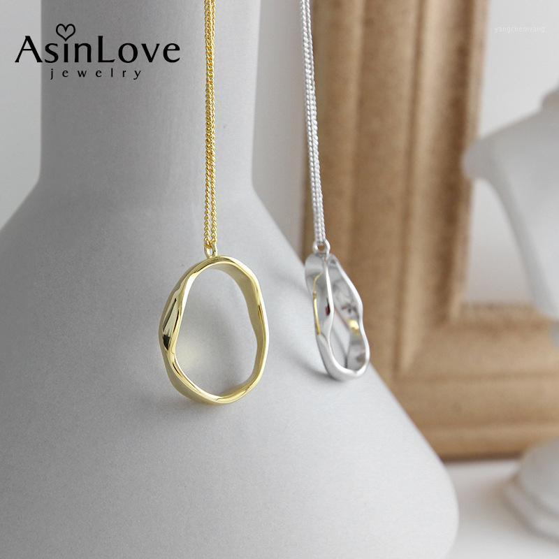 

AsinLove Real S925 Sterling Silver Fine Jewelry INS Simple Irregular Wave Pattern Geometric Oval Pendant Necklace For Women Gift Chains