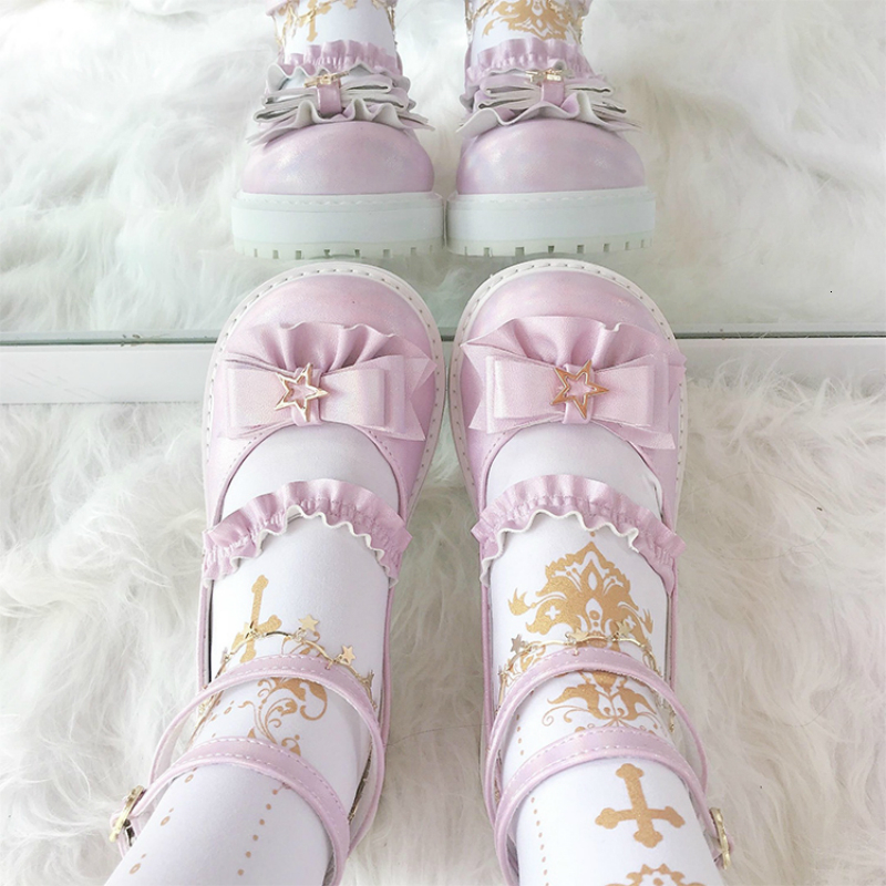 

Platform Lolita Star Mary Janes Women's Bowknot Leather or Girls Casual Sweet Kawaii Anime Cosplay Shoes Dr69