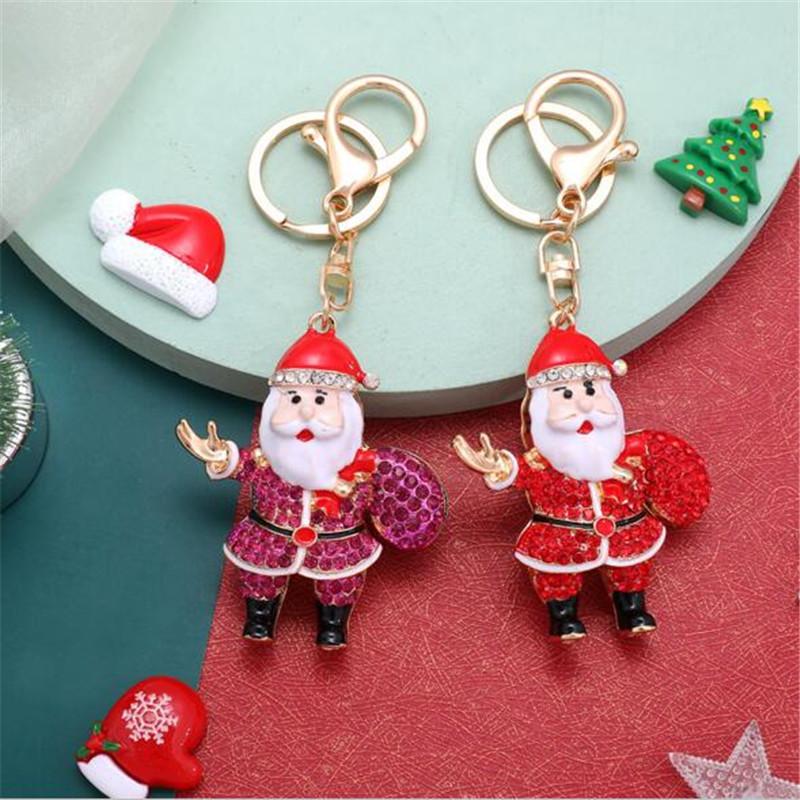 

Keychains Crystal Christmas Gift Key Chains Soft Plastic Santa Claus Snowman Rhinestone Ring Holder Bag Pendant Keychain