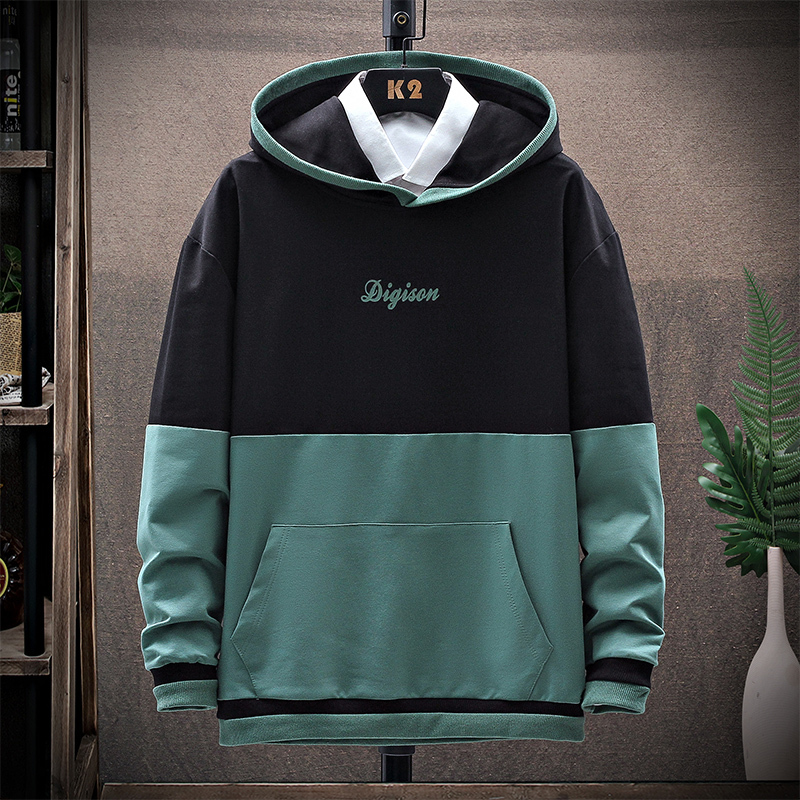 

2021 New Hoodies Masculinos Outono Harajuku Japons Streetwear Retalhos Casual Moletom Hip Hop Amarelo Hoodie Masculino 65w0, Sky blue