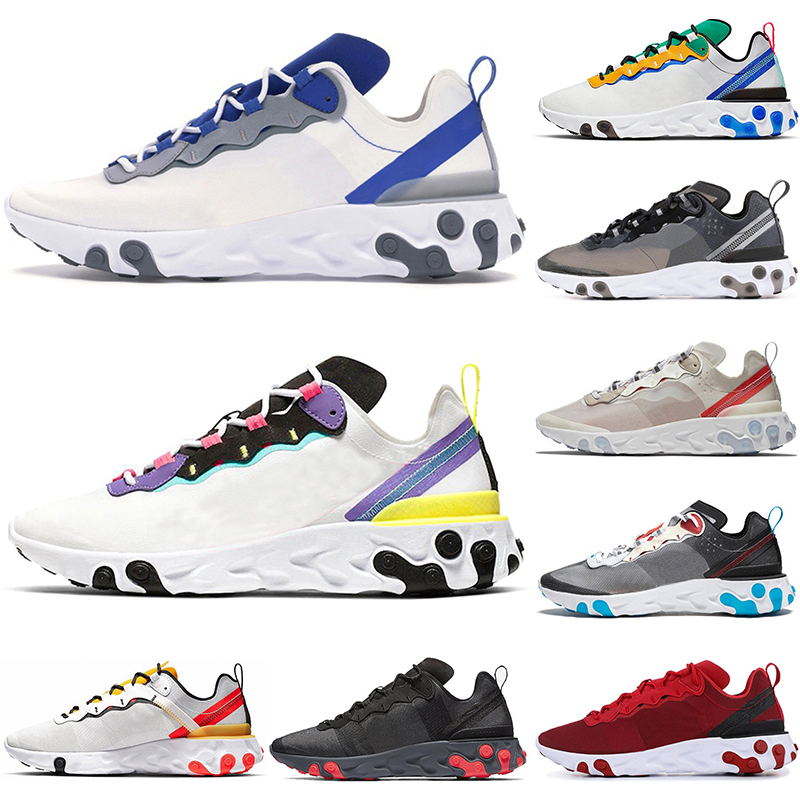 

2021 wholesale react running shoes element women 55 87 Triple Black white Camo hyper pink Anthracite Sail Dark Grey Tour Yellow Solar Red trainers sneakers, 55 team red 40-45