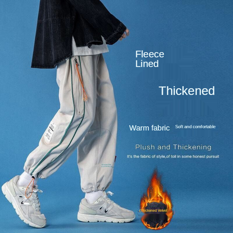 

2021 New Streetwear Manly Cotton Loose-fitting Tappered Male Cargo in Fashion Quilted Velo Baggy Pants Sweatpants Jvmj, Black