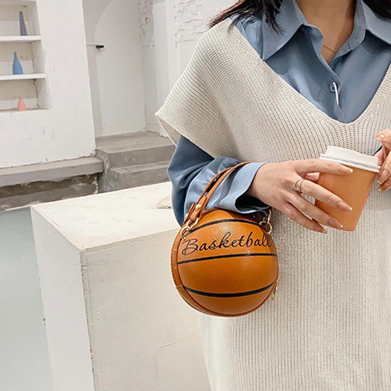 

Ball Purses For Teenagers Shoulder HandBags Crossbody Chain Bags Personality Female Leather Pink Basketball Bag