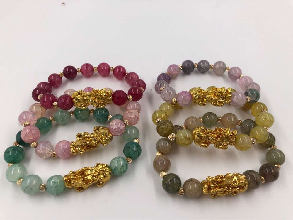 

10mm crack imitation agate jade crushing color preservation process Kwai Fu, men and wo, wo Bracelet Chain to play a lot of, Golden;silver